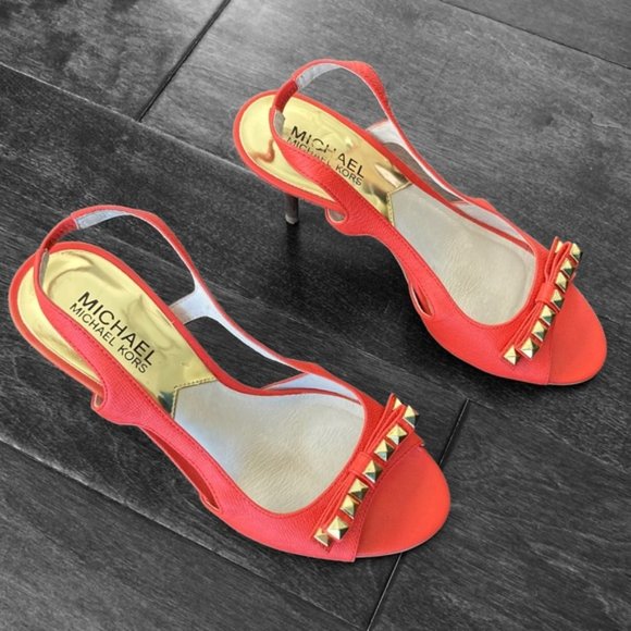 Michael Kors Hot Red Sandals Leather Heels Size 6 - Picture 4 of 14